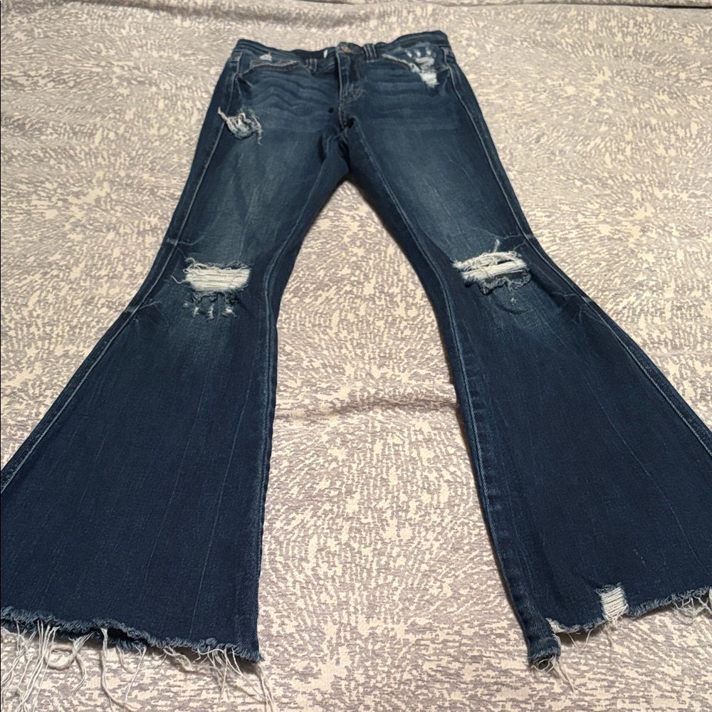 Flying Monkey Dark Blue Distressed Flare Jeans